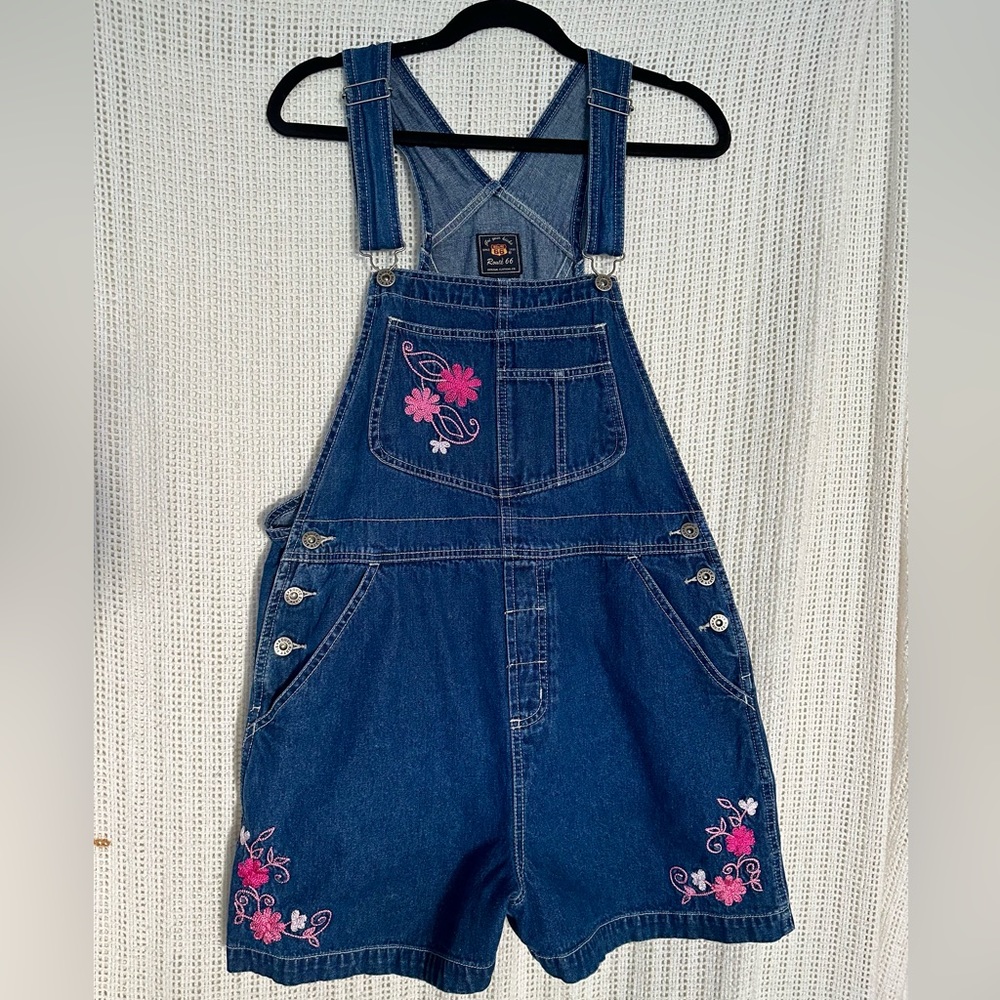 Vintage Embroidered Route 66 Short Overalls